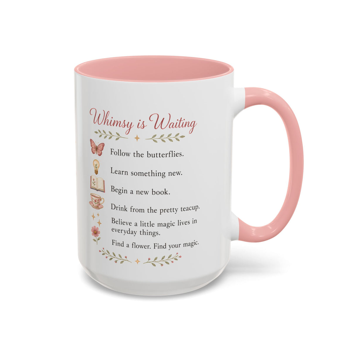 Never Too Grown for Whimsy mug held in hand during a coffee break