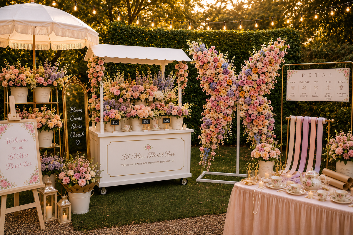 The Garden Soirée hosted floral bar experience with elegant garden-inspired styling for Maryland celebrations.