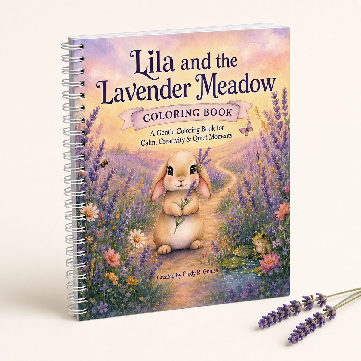 Lila and the Lavender Meadow Coloring Book cover with watercolor lavender meadow artwork