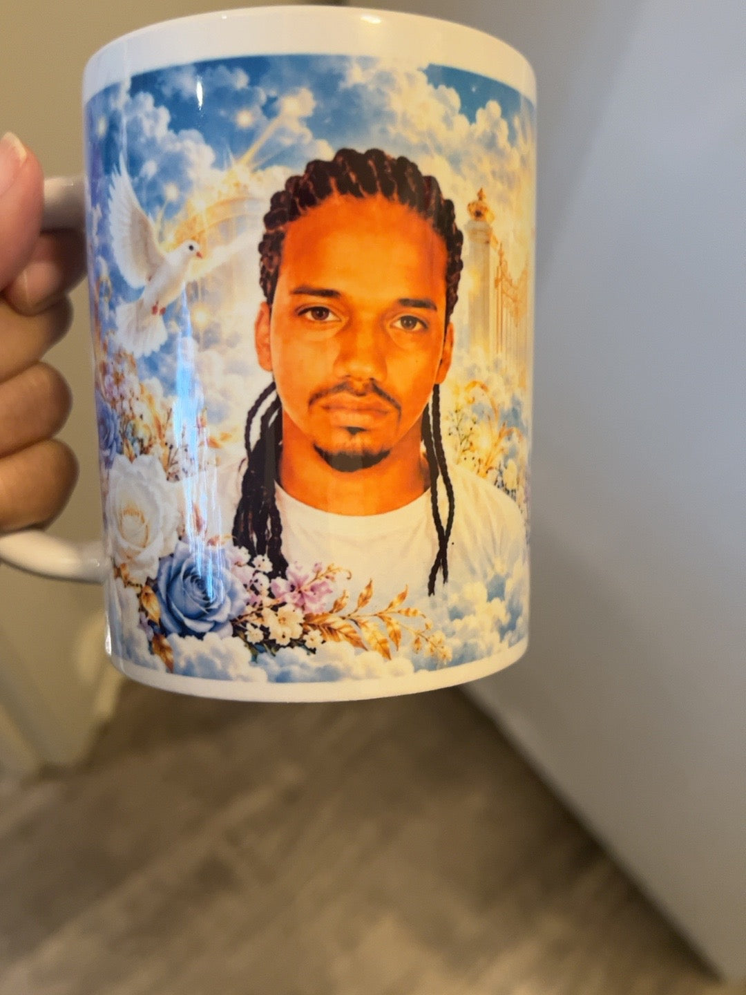 Mug-only $49.99 option showing Christopher portrait without flower insert